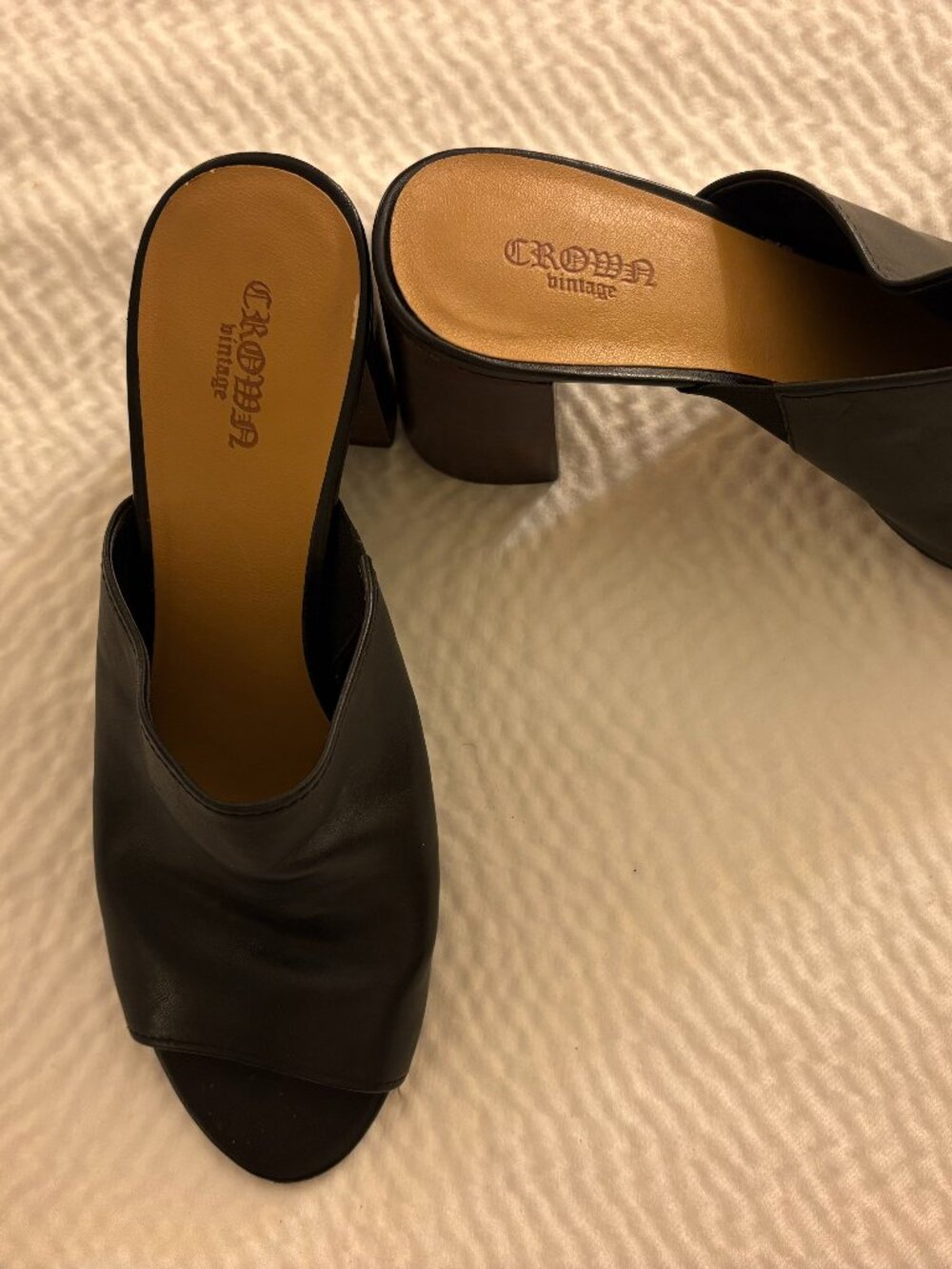 Crown Royal, open toe mules